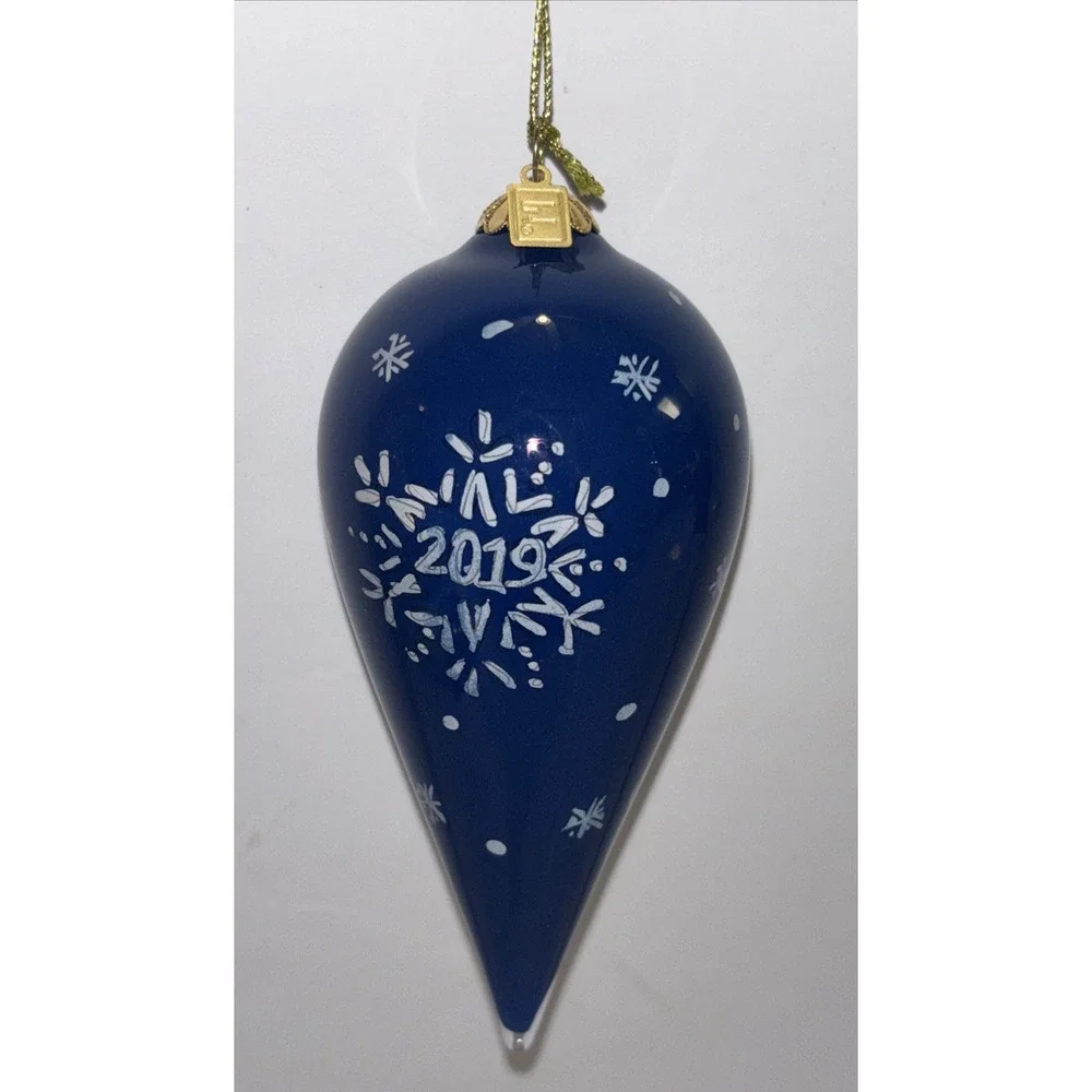 Pier 1 Li Bien Christmas Ornament 2019 Blue Tear Drop Painted Glass Angel